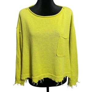 Free People Prism Knit Crop Sweater Yellow Lemon Zest linen blend distressed